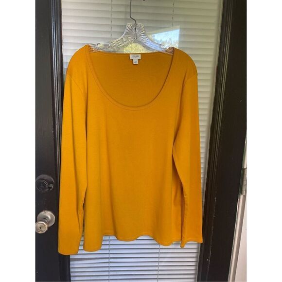 JCrew Scoop Neck Long Sleeve Blouse Cotton Mustard Yellow 2X - Picture 11 of 11